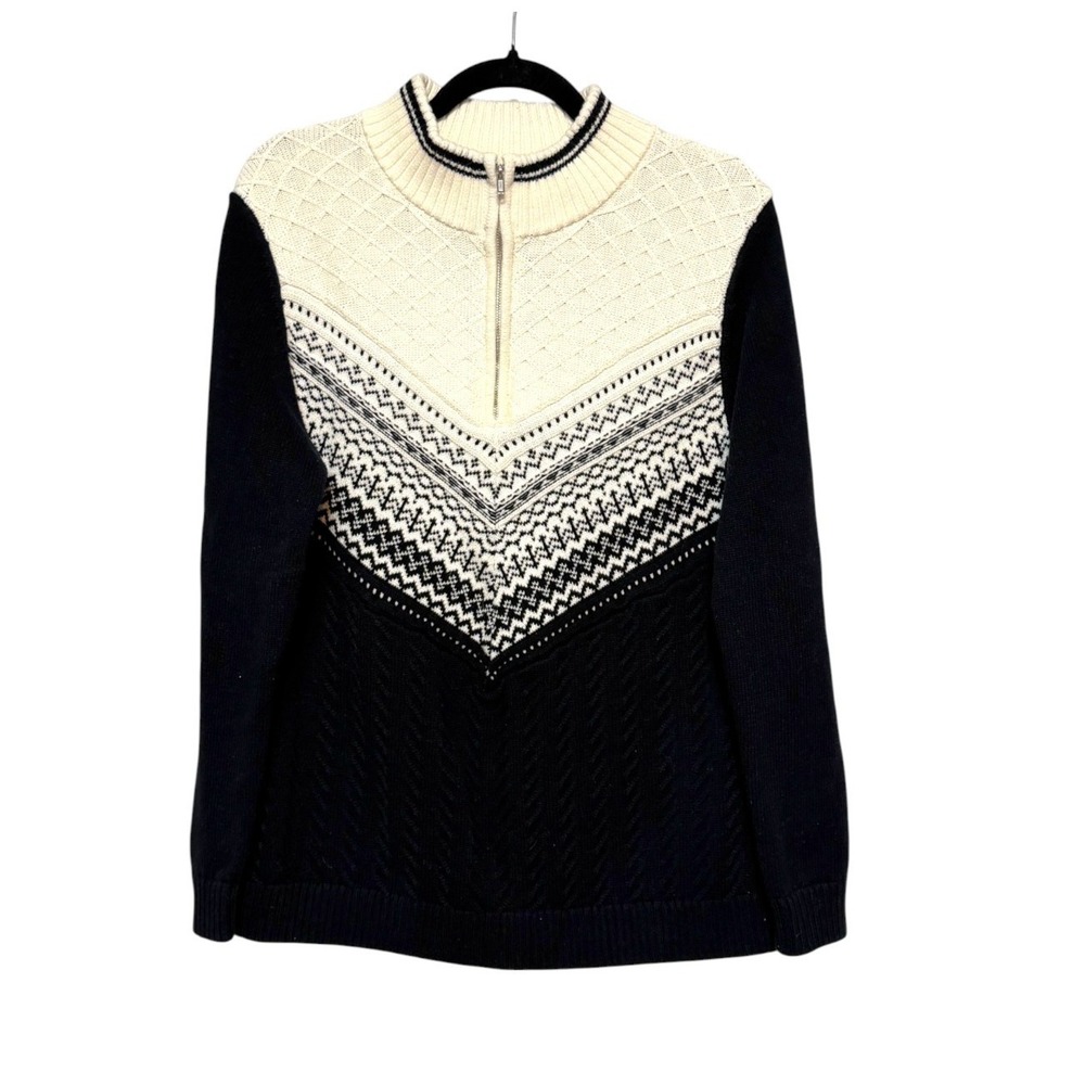Talbots Ski Chic Nordic Quarter Zip Sweater Women Size Large Fair Isle Cabincore